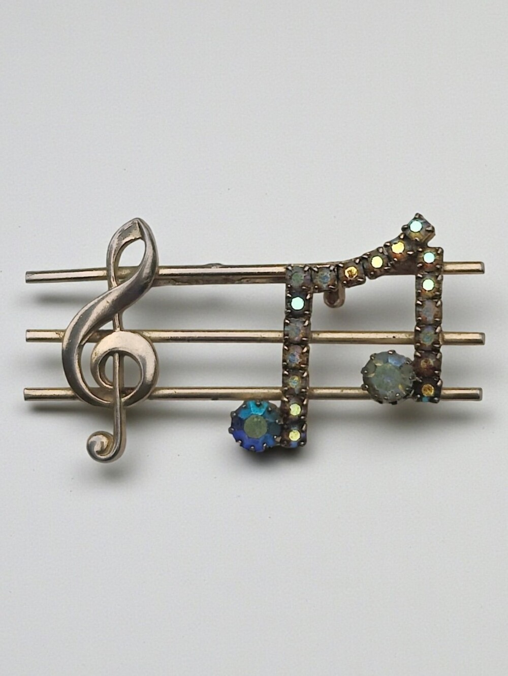🎵 Vintage AB Crystal Music Notes Brooch